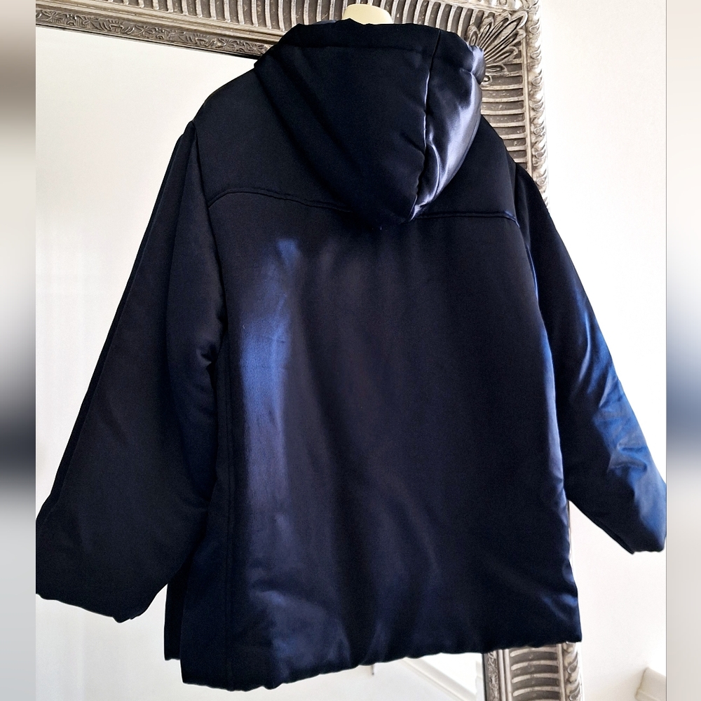 NWOT KHAITE Henry Satin Pullover Hooded Jacket in navy size M Org $1,700 - Picture 8 of 12